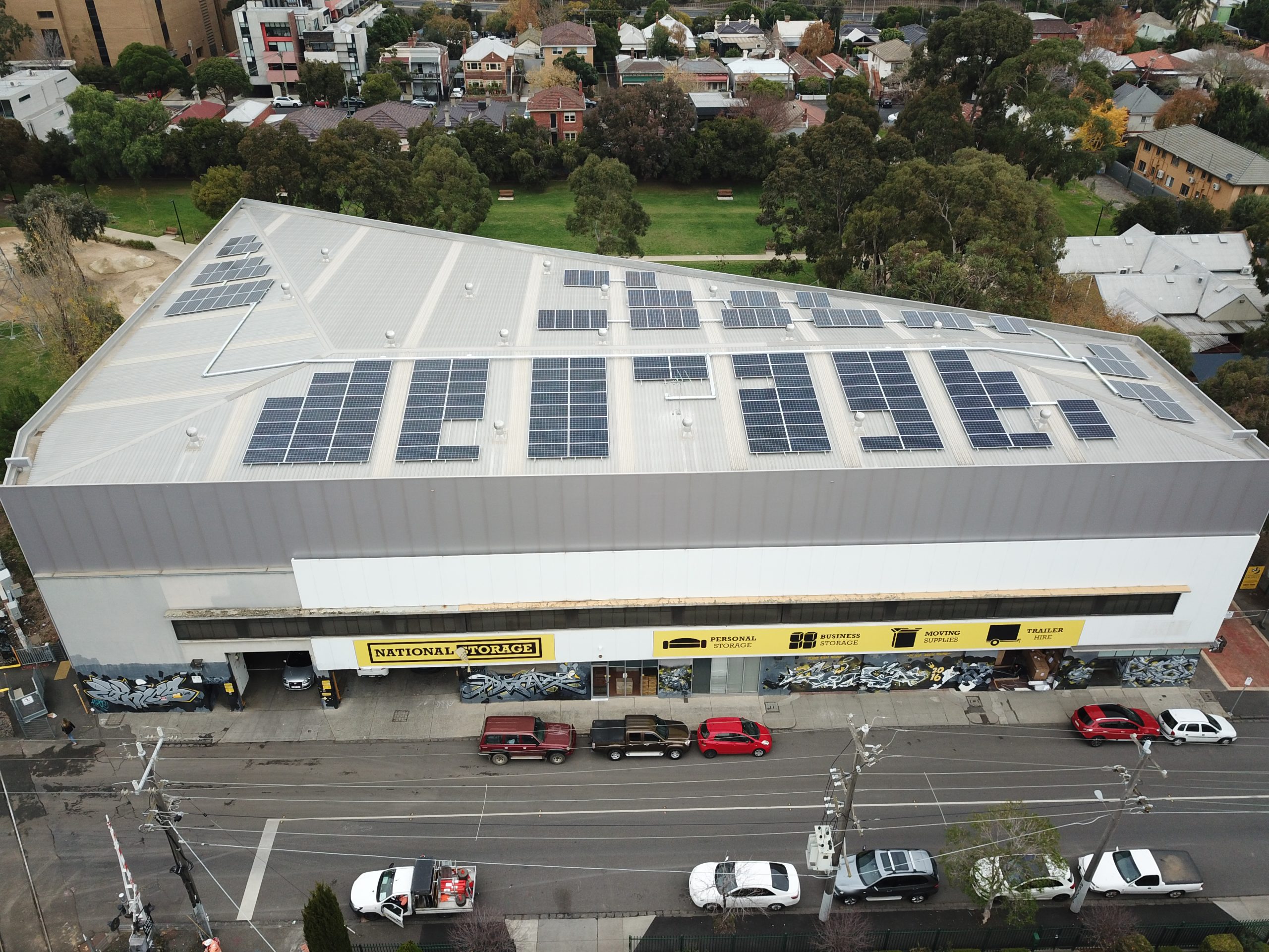 National Storage Prahan Top Front View of the Building with Solar Panel